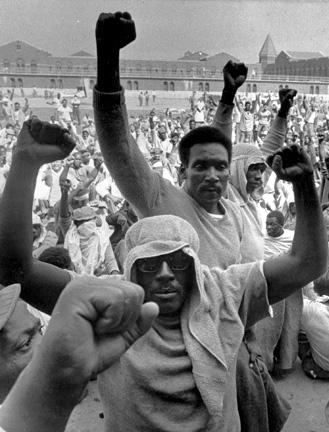 Participants in the Attica rebellion rally in D-Yard