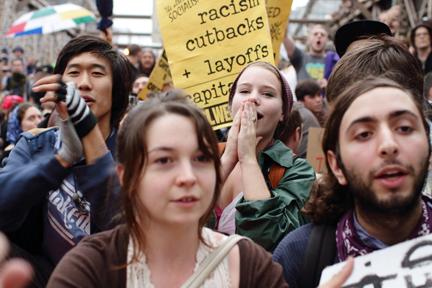 Occupy participants on the march for a better future in New York City