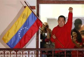 Hugo Chávez greets supporters in celebration after winning reelection